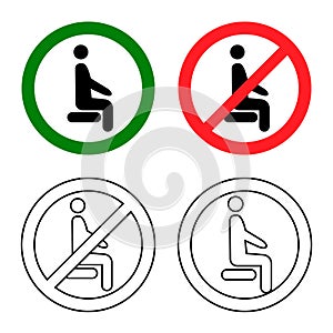Distancing sitting. Sit here, please. Do not sit here. Forbidden icon for seat. Prohibition sign. Lockdown rule. Keep your