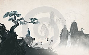 A distant artistic conception of Zen ink landscape painting