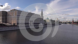 Distant city marathon runners in Moscow. 4K shot