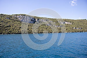 distant coastline of the Limski Kanal, Rovinj, Croatia