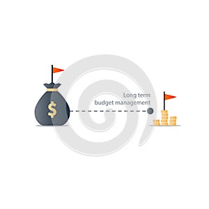 Distant future financial target, budget plan icon, yield money profit