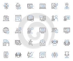 Distant group line icons collection. Separated, Isolated, Remote, Fragmented, Alienated, Disconnected, Detached vector