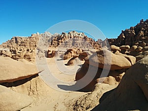 Distant hills with many hoodoos in the foreground