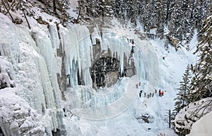 Distant Ice Climbers in Johnston Canyon