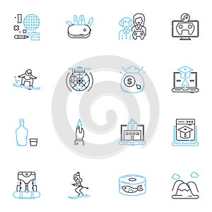 Distant learning linear icons set. Online, Distance, Virtual, Remote, E-learning, Webinar, Internet-based line vector