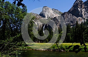 Distant Shot Of Bridal Veil Falls Yosemite California