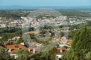 Distant view across the expanse of Santarem region with the Church of Ourem in the foreground, Portugal photo