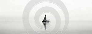 distant view of black-and-white image of a lone sail generative AI