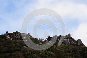 Distant view of Castelo dos Mouros the moorish castle in Sintra, Portugal photo