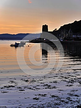 Distant view of Cathedral of St Columba at sunset, Oban, Scotland