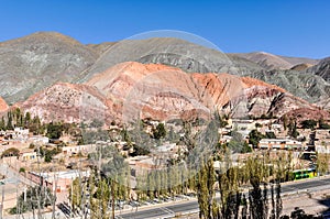 Distant view of Cerro de los Siete Colores, Purnamarca, Argentina