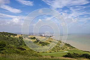 Distant view of Eastbourne in East Sussex from the South Downs