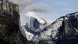 Distant View Of Halfdome With Snow Yosemite