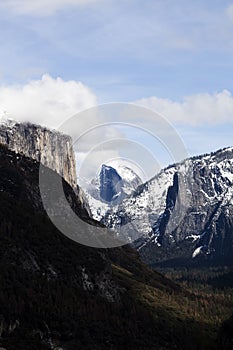 Distant View Halfdome Up Valley Blue Sky