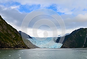 Distant view of a Holgate glacier in Kenai fjords National Park, Seward, Alaska, United States, North America