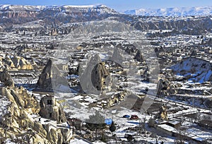 Distant view of the mountains in Cappadocia, Turkey.