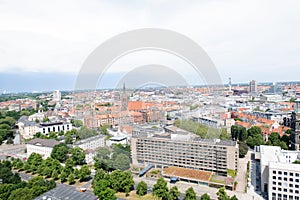 Distant view from the tower of the new civil hall on the city of  hannover germany