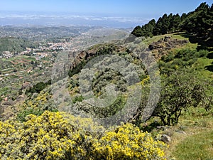 Distant view of town of Vegas de San Mateo on Gran Canaria island in Spain