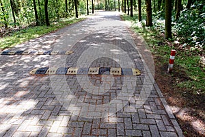 Distant view on two obstacles on a road in geeste emsland germany