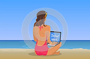 Distant Work Banner, Cute Summer View Illustration