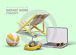 Distant work concept. Free schedule. Alternation of work and rest
