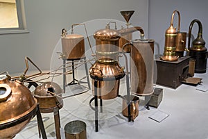 Distiller for the production of perfume water, the copper metal vat, a museum piece