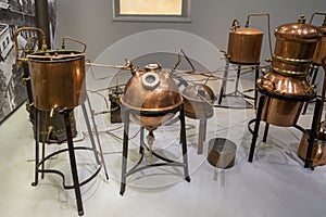 Distiller for the production of perfume water, the copper metal vat, a museum piece