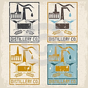 Distillery company with copper whiskey and martini glasses photo