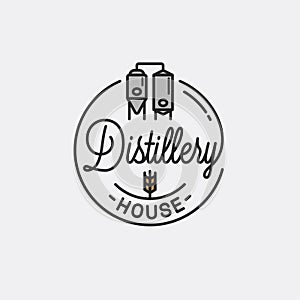 Distillery house logo. Round linear of distillery