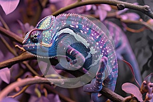 Distinctive Anthropomorphic chameleon violet. Generate Ai photo