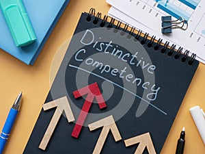 Distinctive competency sign and arrows with red one.