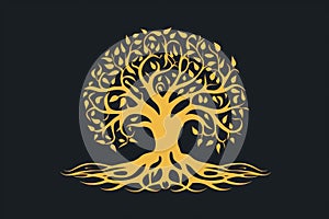 Distinctive Golden tree logo. Generate Ai
