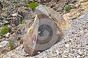 Distinctive Igneous Rock on Side of a Volcano