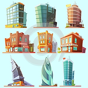 Distinctive modern and old buildings icons set photo
