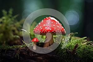 Distinctive Red toadstool mushroom. Generate Ai