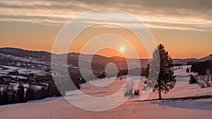 The distinctive village of Zdiar at winter sunrise