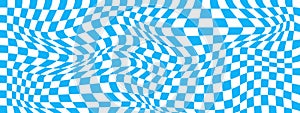 Distorted chess board background. Checkered optical illusion. Psychedelic pattern with warped black and white squares