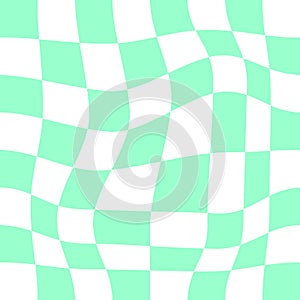 Distorted chessboard background. Checkered optical illusion. Psychedelic pattern with warped squares. Dizzy plaid or