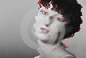 Distorted glitch style portrait girl