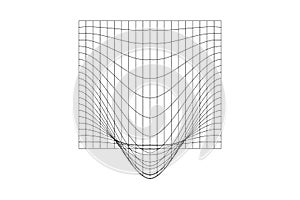 Distorted grid. Mesh warp texture. Futuristic net with convex effect. Geometric deformation. Gravity phenomenon. Bented