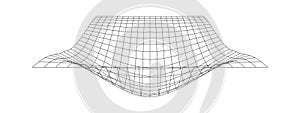Distorted grid surface. Mesh warp texture. Bented lattice isolated on white background. Futuristic net with convex