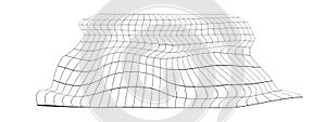 Distorted grid. Warped mesh texture. Net with curvatured effect. Checkered pattern deformation. Bented lattice surface