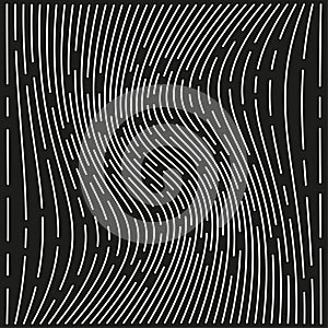 Distorted line pattern. Abstract wavy texture. Monochrome optical illusion. Vector dynamic background.