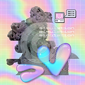 Distorted melting vaporwave collage with marble sculpture in , Apollo Belvedere bust and fluid forms