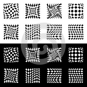 Distorted mesh, grid geometric element. Set of 8 shape in black