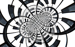Distorted Piano keyboard music swirl abstract fractal spiral pattern background. Black and white piano round spiral. Spiral Piano