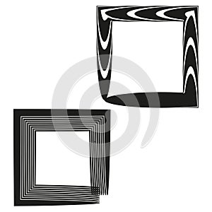 Distorted square frame. Abstract contour form. Geometric design element. Optical vector illusion.