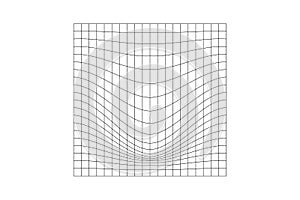 Distorted square grid. Geometric deformation effect. Mesh warp texture. Convex futuristic net. Gravity phenomenon