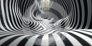 Distorted and twisted stripes, creating an optical illusion effe