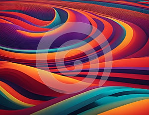 A distorted wave field scene, pulsating with vibrant colors and dynamic patterns, creating an